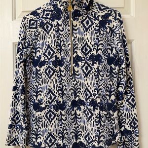 Lilly Pulitzer Navy and Cream Patterned Popover Top